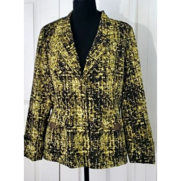 LAURA ASHLEY Single Breasted Blazer Green Multicolor Lined Jacket Sz M EUC - Picture 1 of 9